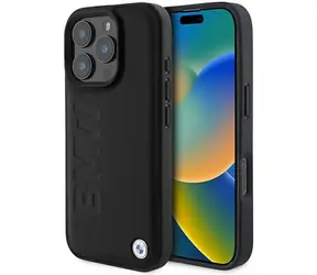 BMW Leather Hot Stamp pro iPhone 16 Pro Max černá / Kryt / Kožený / Hot Stamp