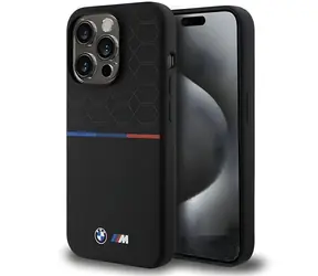 BMW Zadní kryt silikonový M Pattern MagSafe pro iPhone 15 Pro černá / Zadní kryt / MagSafe / Silikonový povrch