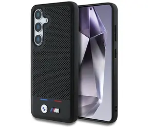 BMW Leather Tricolor Stripe MagSafe pro Samsung Galaxy S25 černá / Zadní kryt / Tricolor pruh / Magnetický (MagSafe)