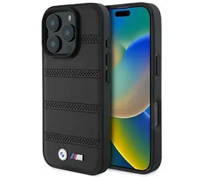 BMW M Perforated pro Apple iPhone 16 Pro černá / Zadní kryt / Perforovaný / Prošívaný pruh / Magnetický (MagSafe)