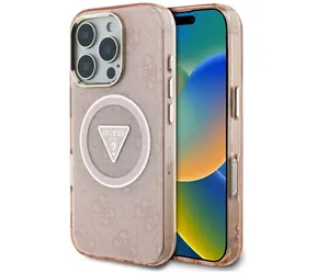Guess IML 4G Glitter Circle Triangle růžová / Zadní kryt / MagSafe / iPhone 16 Pro Max