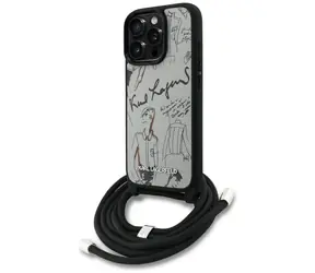 Karl Lagerfeld Crossbody Grained Logo šedá / Zadní kryt / iPhone 16 Pro Max / s popruhem přes rameno