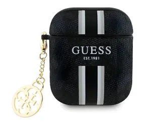 GUESS 4G Printed Stripes Charm pouzdro pro AirPods 1/2 černá / Pouzdro