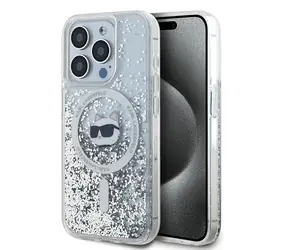 Karl Lagerfeld Liquid Glitter Choupette Head čirá / Zadní kryt / MagSafe / iPhone 13 Pro Max