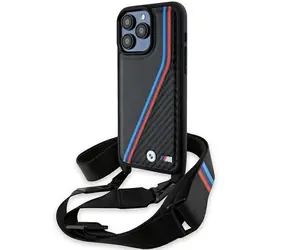 BMW M Carbon Tricolor kryt s páskem pro iPhone 15 Pro Max černá / Kryt