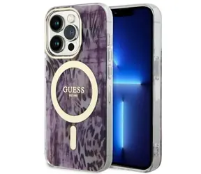 Guess Leopard Hardcase MagSafe růžová / Zadní kryt / Apple iPhone 14 Pro Max / Polykarbonát