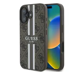 Guess 4G Printed Stripes MagSafe hnědá / Pouzdro pro iPhone 16 Plus / MagSafe