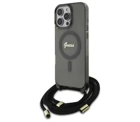 Guess Crossbody Cord Script černá / Zadní kryt / MagSafe / pro iPhone 16 Pro