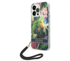 Guess Flower Strap modrá pro Apple iPhone 14 Pro / Zadní kryt / Hardcase