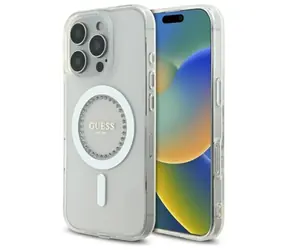 Guess IML Rhinestones MagSafe bílá / Zadní kryt / pro iPhone 16 Pro Max