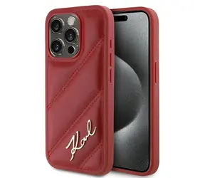 Karl Lagerfeld Diagonal Quilted Script červená / Zadní kryt / Apple iPhone 15 Pro