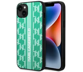 Karl Lagerfeld KLHCP14SPGKLSKN zelená / Zadní kryt / Apple iPhone 14 / Monogram Stripe / Plastový