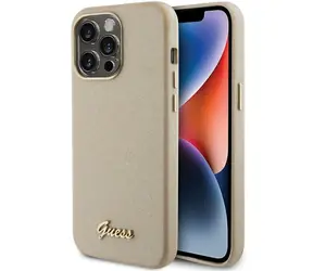 Guess Glitter Glossy Script pro iPhone 15 Pro zlatá / Zadní kryt / Třpytivý / Lesklý povrch