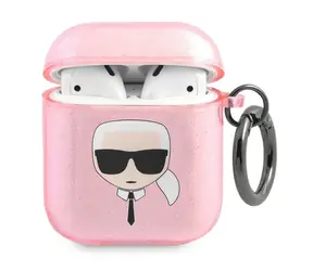 Karl Lagerfeld Glitter Karl's Head růžová / Pouzdro / Apple AirPods