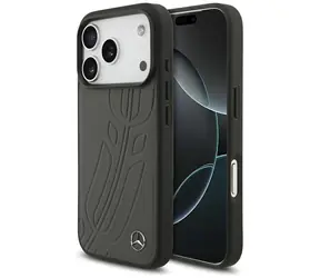 Mercedes Leather Large Laurel Leaves černá, šedá / Zadní kryt / MagSafe / pro iPhone 17 Pro / kůže