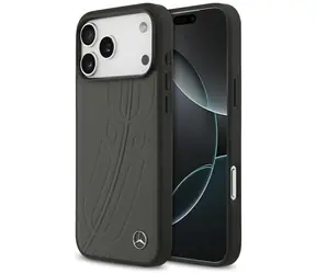 Mercedes Leather Large Laurel Leaves černá, šedá / Zadní kryt / MagSafe / pro iPhone 17 Pro Max / kůže
