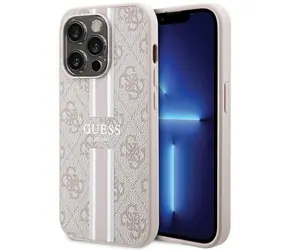 Guess 4G Printed Stripes MagSafe růžová / Zadní kryt / pro iPhone 15 Pro / MagSafe / potisk pruhy
