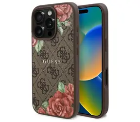 Guess GUHMP16XP4ROPEMCW 4G Flowers Print hnědá / Zadní kryt / iPhone 16 Pro Max / Hardcase / MagSafe