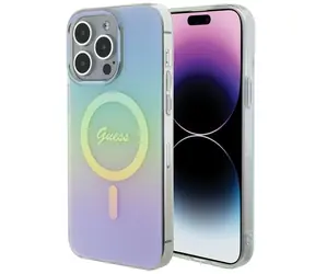 Guess IML Iridescent MagSafe tyrkysová / Zadní kryt / iPhone 15 Pro / MagSafe