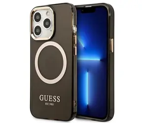 Guess Gold Outline Translucent černá / Pouzdro / MagSafe / iPhone 13 Pro, iPhone 13