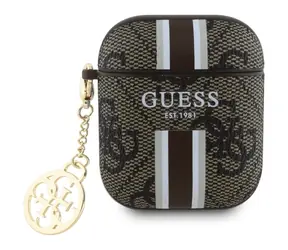 Guess PU 4G Printed Stripes Charm hnědá / Pouzdro / Apple AirPods 1/2
