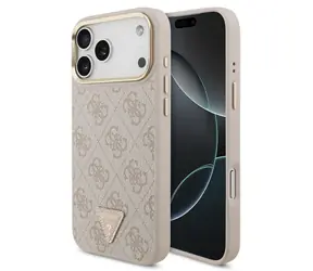 Guess PU Leather 4G Strass Triangle Logo Gold Frame Pink / Zadní kryt / MagSafe / iPhone 18 Pro Max
