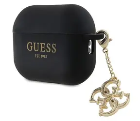 Guess GUAP2LECG4K černá / Pouzdro / tekutý silikon s třpytkami / trojúhelníkový přívěsek / pro Apple AirPods Pro 2