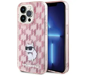 Karl Lagerfeld Monogram Choupette růžová / Zadní kryt / pro Apple iPhone 15 Pro Max