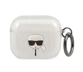 Karl Lagerfeld Glitter Karl's Head stříbrná / Pouzdro / pro Apple AirPods 3 / třpytivý design