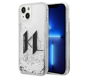 Karl Lagerfeld Liquid Glitter Big KL Logo stříbrná / Zadní kryt / iPhone 14