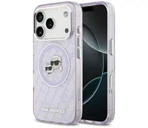 Karl Lagerfeld IML Glitter Karl & Choupette Heads Logo fialová / Zadní kryt / MagSafe / iPhone 17 Pro