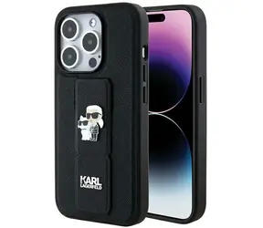 Karl Lagerfeld Gripstand Saffiano Karl and Choupette Pins černá / Kryt / iPhone 13 a 13 Pro