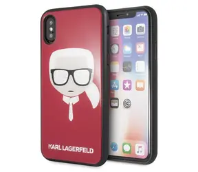 Karl Lagerfeld Iconic Glitter Karl's Head červená / Pouzdro / Apple iPhone X, iPhone XS