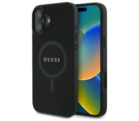 Guess Saffiano Classic Logo MagSafe kryt pro iPhone 16 černá / Pouzdro / Saffiano / MagSafe
