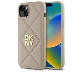 DKNY Quilted Stack Logo iPhone 15 Plus béžová / Zadní kryt