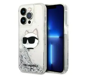 Karl Lagerfeld Glitter Choupette Head iPhone 14 Pro stříbrné / Pouzdro / Hardcase
