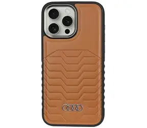 Audi Synthetic Leather kryt pro Apple iPhone 15 Pro Max hnědá / Zadní kryt / MagSafe / Umělá kůže