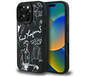Karl Lagerfeld Grained Pattern & Logo černá / Zadní kryt / MagSafe / iPhone 16 Pro Max