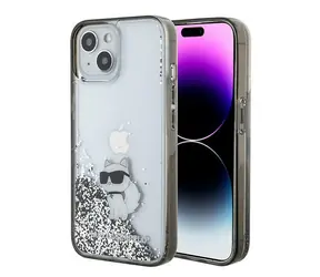 Karl Lagerfeld Liquid Glitter Choupette čirá / Zadní kryt pro iPhone 15