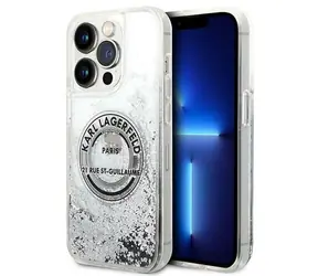 Karl Lagerfeld Liquid Glitter RSG stříbrná / Zadní kryt / pro Apple iPhone 14 Pro / Hardcase