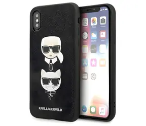 Karl Lagerfeld Saffiano Karl and Choupette Heads černá / Pouzdro / iPhone X, iPhone XS