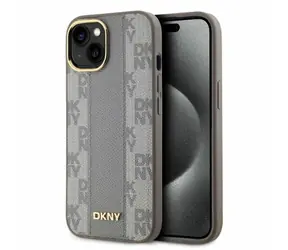 DKNY Leather Checkered Mono Pattern MagSafe béžová / Zadní kryt / Apple iPhone 14 / MagSafe