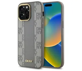 DKNY Leather Checkered Mono Pattern béžová / Zadní kryt / pro Apple iPhone 14 Pro Max / MagSafe