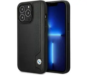 BMW Leather Blue Dots Zadní Kryt pro Apple iPhone 14 Pro černá / Kryt na telefon / Kožený design / Hardcase