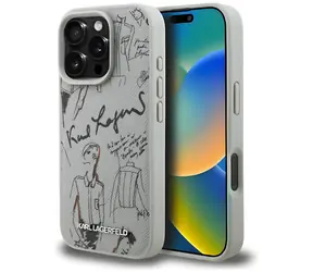Karl Lagerfeld Grained Pattern & Logo šedá / Zadní kryt / MagSafe / iPhone 16 Pro