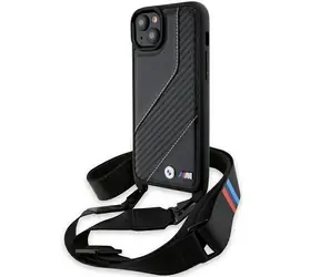 BMW M Edition Carbon Stripe & Strap černá / Zadní kryt / iPhone 13/14/15 / karbonový vzor / poutko