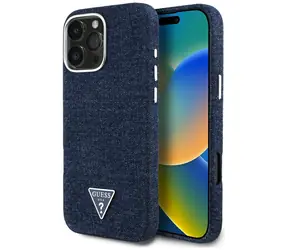 Guess Denim Triangle Logo MagSafe iPhone 16 Pro modrá / Zadní kryt / MagSafe