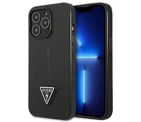 Guess GUHCP14LPSATLK iPhone 14 Pro černá / Zadní kryt / Saffiano Triangle Logo / PU kůže