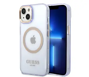 Guess GUHMP14SHTCMU fialová / Zadní kryt / Apple iPhone 14 / MagSafe / Translucent Gold Outline