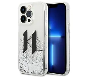Karl Lagerfeld Liquid Glitter Big KL iPhone 14 Pro stříbrná / Zadní kryt / Třpytivý efekt